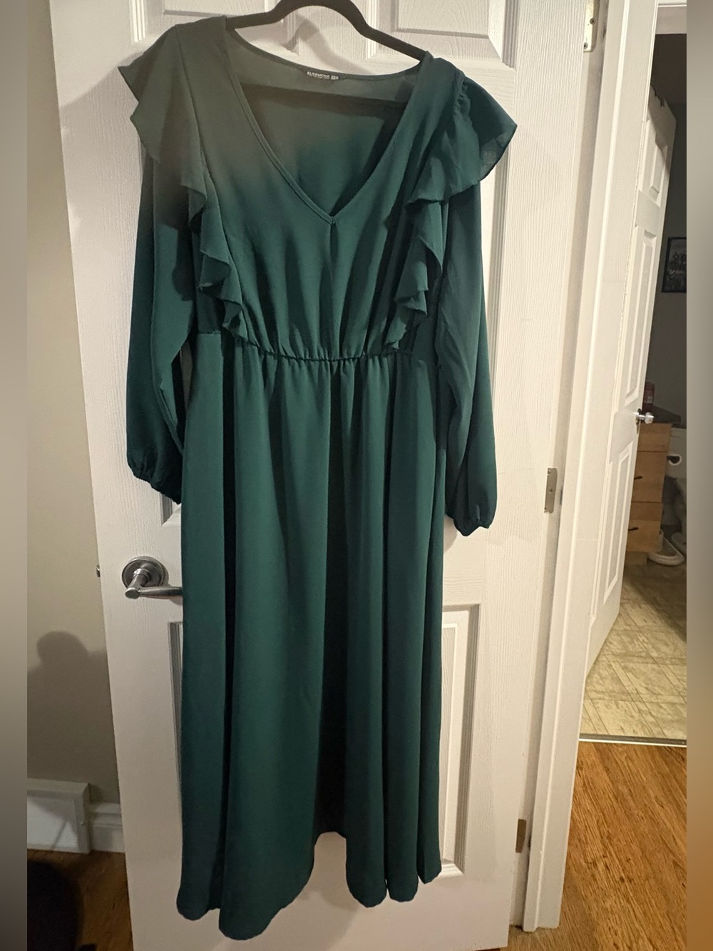 BloomChic Green Ruffle Maxi Dress